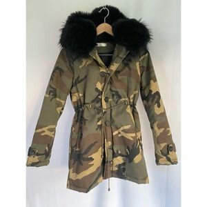 Camo Black Faux Fur Coat